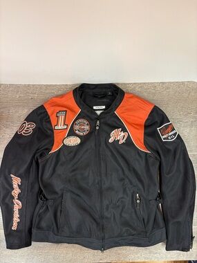 Harley-Davidson Riding Gear Mesh Moto Jacket | Orange & Black Racing Style | XL